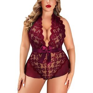 7427 Lingerie Plus Size Lace Babydoll Bodysuit One Piece Lingerie Sexy